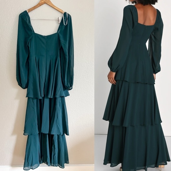 Tier to Enchant Emerald Green Long Sleeve Tiered Maxi Dress - Picture 3 of 7